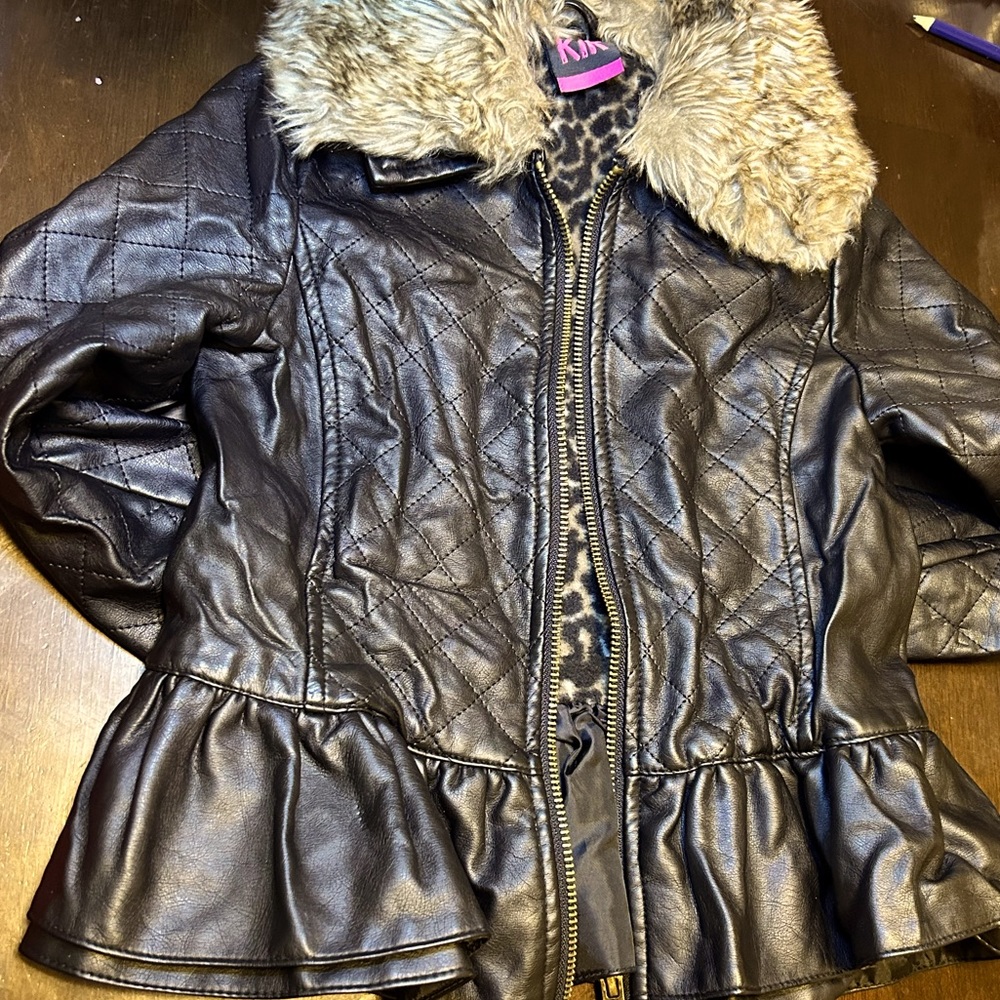 Vintage Vegan Leather Peplum Coat